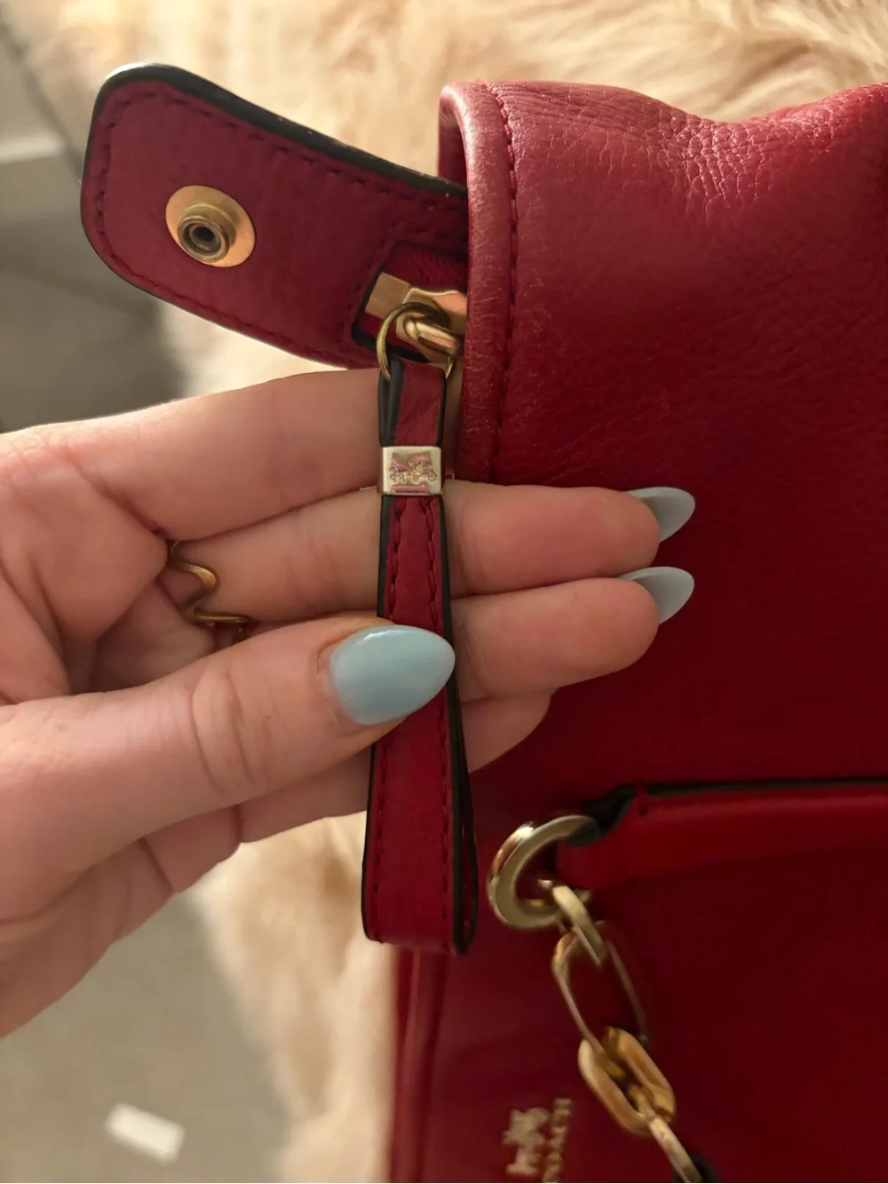 Coach Crimson Leather Tote with Gold Hardware